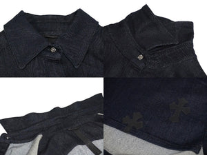 CHROME HEARTS クロムハーツ セメタリ― クロス パッチ 長袖シャツ ネイビー クロスボタン トップス サイズS 美品 中古 57072