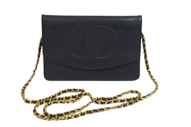 CHANEL シャネル ココマーク チェーンウォレット 4番台 長財布 キャビアスキン ブラック ゴールド金具 美品 中古 57114
