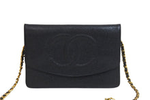 Load image into Gallery viewer, CHANEL シャネル ココマーク チェーンウォレット 4番台 長財布 キャビアスキン ブラック ゴールド金具 美品 中古 57114