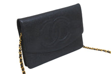 Load image into Gallery viewer, CHANEL シャネル ココマーク チェーンウォレット 4番台 長財布 キャビアスキン ブラック ゴールド金具 美品 中古 57114
