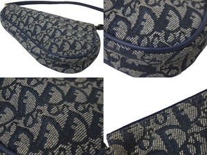 Christian Dior クリスチャンディオール ハンドバッグ トロッター サドル ポーチ ネイビー 総柄 美品 中古 57170