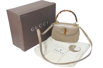 GUCCI グッチ ショルダーバッグ 2WAY ブラウン系 カーフスキン バンブーミニ レザー 000 406 0188 ゴールド金具 美品 中古 57172