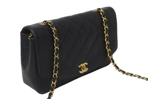 CHANEL シャネル チェーンショルダーバッグ ダイアナ 25 マトラッセ キャビアスキン 3番台 1995年 ブラック ゴールド 美品 中古 57184