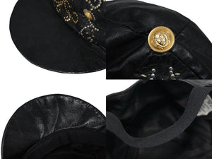 VERSACE ヴェルサーチ キャップ 帽子 メデューサ ヴィンテージ 90年代 レザー ブラック ゴールド金具 サイズS 良品 中古 57191