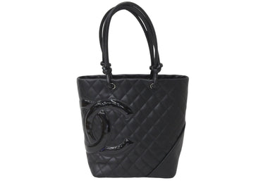 CHANEL シャネル トートバッグ カンボンライン ココマーク 10番台 ブラック カーフ シルバー金具 美品 中古 57199