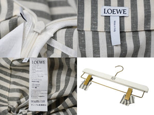 極美品 LOEWE ロエベ 膝丈スカート レディース ホワイト ベージュ ストライプ S2185011FA 中古 57223
