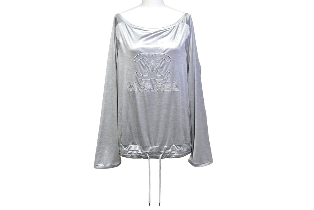 CHANEL シャネル 長袖Ｔシャツ ビッグCCロゴTシャツ サイズ38 シルバー AW002 P43485K04412 美品 中古 57254