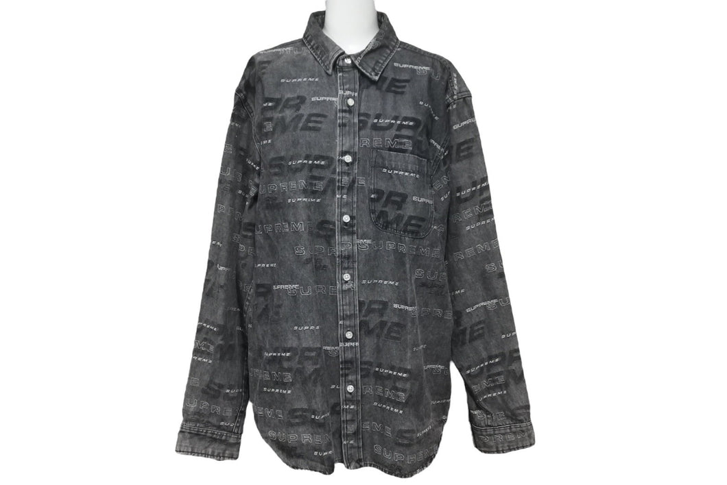 シュプリーム SUPREME DIMESIONS Logo DENIM SHIRT ディメンション デニムシャツ 2019AW 総柄ロゴ M 美品 中古 57283 