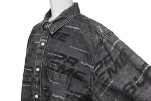 シュプリーム SUPREME DIMESIONS Logo DENIM SHIRT ディメンション デニムシャツ 2019AW 総柄ロゴ M 美品 中古 57283 