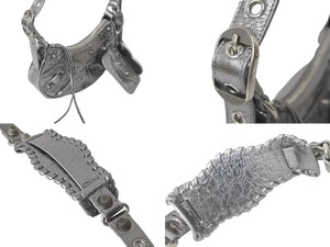 極美品 BALENCIAGA バレンシアガ LE CAGOLE 定価328900円 カゴールXS ショルダーバッグ 671309 レザー シルバー 中古 57302