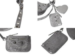 極美品 BALENCIAGA バレンシアガ LE CAGOLE 定価328900円 カゴールXS ショルダーバッグ 671309 レザー シルバー 中古 57302