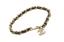 Load image into Gallery viewer, CHANEL シャネル ブレスレット 95P ココマーク ラインストーン レザー ブラック ゴールド金具 美品 中古 57344