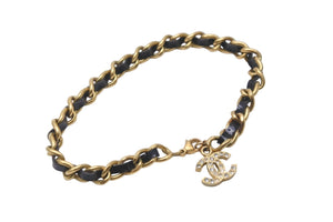CHANEL シャネル ブレスレット 95P ココマーク ラインストーン レザー ブラック ゴールド金具 美品 中古 57344