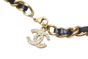 CHANEL シャネル ブレスレット 95P ココマーク ラインストーン レザー ブラック ゴールド金具 美品 中古 57344