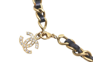 CHANEL シャネル ブレスレット 95P ココマーク ラインストーン レザー ブラック ゴールド金具 美品 中古 57344