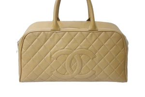 CHANEL シャネル ボストン バッグ ココマーク ベージュ 8番台 キャビアスキン グレインドカーフスキン ゴールド金具 美品 中古 57383