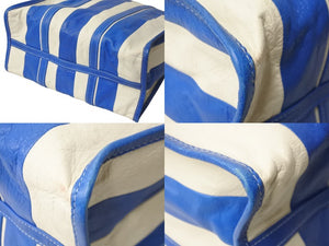 BALENCIAGA バレンシアガ バザールショッパーM レザー トートバッグ ブルー ホワイト 443097 鞄 ロゴ 良品 中古 57393