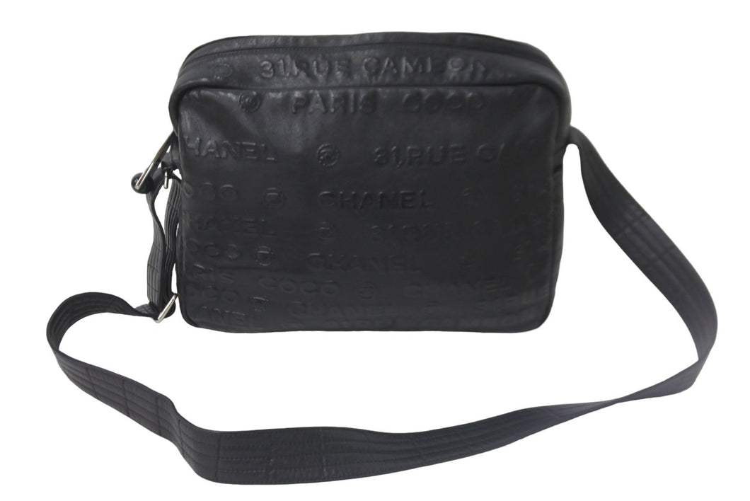 CHANEL シャネル ショルダーバッグ アンリミテッド ココマーク 全面ロゴ 12番台 2008年 レザー ブラック シルバー 美品 中古 57412