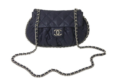 CHANEL シャネル マトラッセ チェーンアラウンド ショルダーバッグ 15番台 ラムスキン ネイビー シルバー 美品 中古 57416