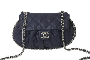 CHANEL シャネル マトラッセ チェーンアラウンド ショルダーバッグ 15番台 ラムスキン ネイビー シルバー 美品 中古 57416
