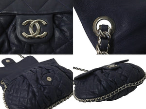 CHANEL シャネル マトラッセ チェーンアラウンド ショルダーバッグ 15番台 ラムスキン ネイビー シルバー 美品 中古 57416