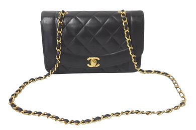 CHANEL シャネル チェーンショルダーバッグ マトラッセ ダイアナ 22 3番台 ラムスキン ブラック ゴールド金具 美品 中古 57421