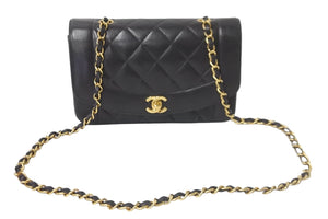 CHANEL シャネル チェーンショルダーバッグ マトラッセ ダイアナ 22 3番台 ラムスキン ブラック ゴールド金具 美品 中古 57421