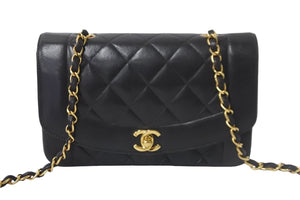 CHANEL シャネル チェーンショルダーバッグ マトラッセ ダイアナ 22 3番台 ラムスキン ブラック ゴールド金具 美品 中古 57421