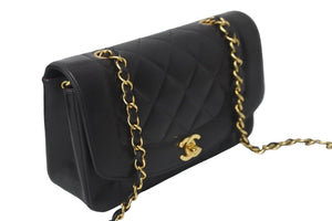 CHANEL シャネル チェーンショルダーバッグ マトラッセ ダイアナ 22 3番台 ラムスキン ブラック ゴールド金具 美品 中古 57421