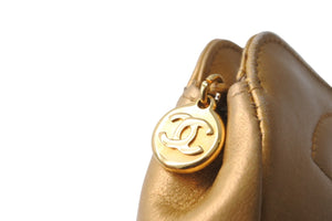 CHANEL シャネル ミニポーチ コスメポーチ ココマーク A01436X01079 キャビアスキン マスタード ゴールド金具 良品 中古 57438