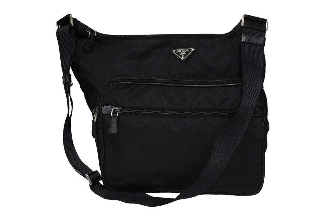 PRADA プラダ ショルダーバッグ VA0625 テスート 三角ロゴプレート ナイロン キャンバス ブラック シルバー金具 良品 中古 57461