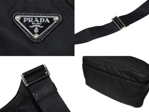 PRADA プラダ ショルダーバッグ VA0625 テスート 三角ロゴプレート ナイロン キャンバス ブラック シルバー金具 良品 中古 57461