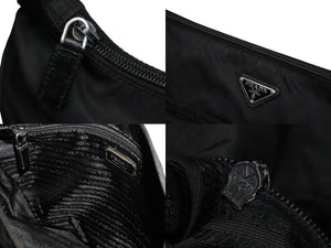 PRADA プラダ ショルダーバッグ VA0625 テスート 三角ロゴプレート ナイロン キャンバス ブラック シルバー金具 良品 中古 57461