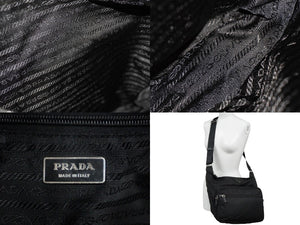 PRADA プラダ ショルダーバッグ VA0625 テスート 三角ロゴプレート ナイロン キャンバス ブラック シルバー金具 良品 中古 57461