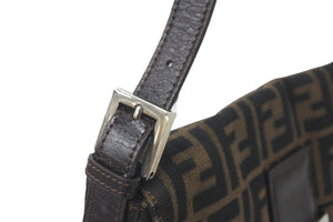 FENDI フェンディ ズッカ柄 マンマバケット ワンショルダーバッグ ブラウン コットンキャンバス レザー 美品 中古 57474 