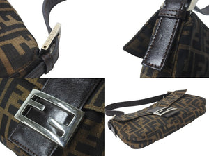 FENDI フェンディ ズッカ柄 マンマバケット ワンショルダーバッグ ブラウン コットンキャンバス レザー 美品 中古 57474 