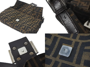 FENDI フェンディ ズッカ柄 マンマバケット ワンショルダーバッグ ブラウン コットンキャンバス レザー 美品 中古 57474 