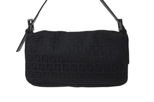 FENDI フェンディ ズッカ柄 マンマバケット ワンショルダーバッグ ブラックロゴ コットンキャンバス レザー 美品 中古 57477 