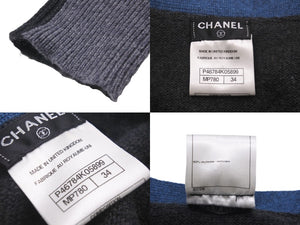 CHANEL シャネル カーディガン P46784K05899 ココボタン グレー ブルー カシミヤ サイズ34 美品 中古 57604