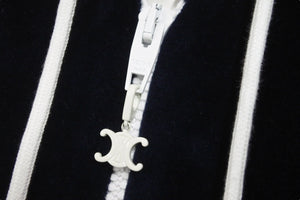 CELINE セリーヌ パーカー ジップアップ ネイビー トリオンフ刺繍 クロップド丈 サイズXS 2Y99A748Q.07RC べロア 美品 中古 57659