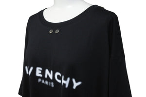 Givenchy ジバンシー 半袖金具 トップス ロゴプリント ロゴ金具 コットン ブラック ホワイト シルバー 美品 中古 57708 