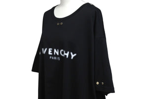 Givenchy ジバンシー 半袖金具 トップス ロゴプリント ロゴ金具 コットン ブラック ホワイト シルバー 美品 中古 57708 