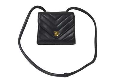 CHANEL シャネル Vステッチ ショルダーバッグ 3番台 ラムスキン ブラック ゴールド金具 ココマーク 美品 中古 57789