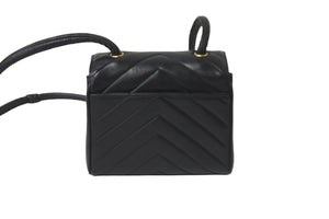 CHANEL シャネル Vステッチ ショルダーバッグ 3番台 ラムスキン ブラック ゴールド金具 ココマーク 美品 中古 57789