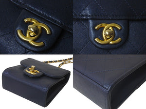 CHANEL シャネル チェーンショルダー ミニマトラッセ 29番台 ラムスキン フェイクパール ネイビー ゴールド金具 美品 中古 57796
