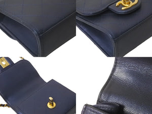 CHANEL シャネル チェーンショルダー ミニマトラッセ 29番台 ラムスキン フェイクパール ネイビー ゴールド金具 美品 中古 57796