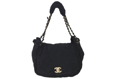 CHANEL シャネル ハンドバッグ ダブルチェーン ココマーク 9番台 ブラック ムートン ゴールド金具 良品 中古 57824