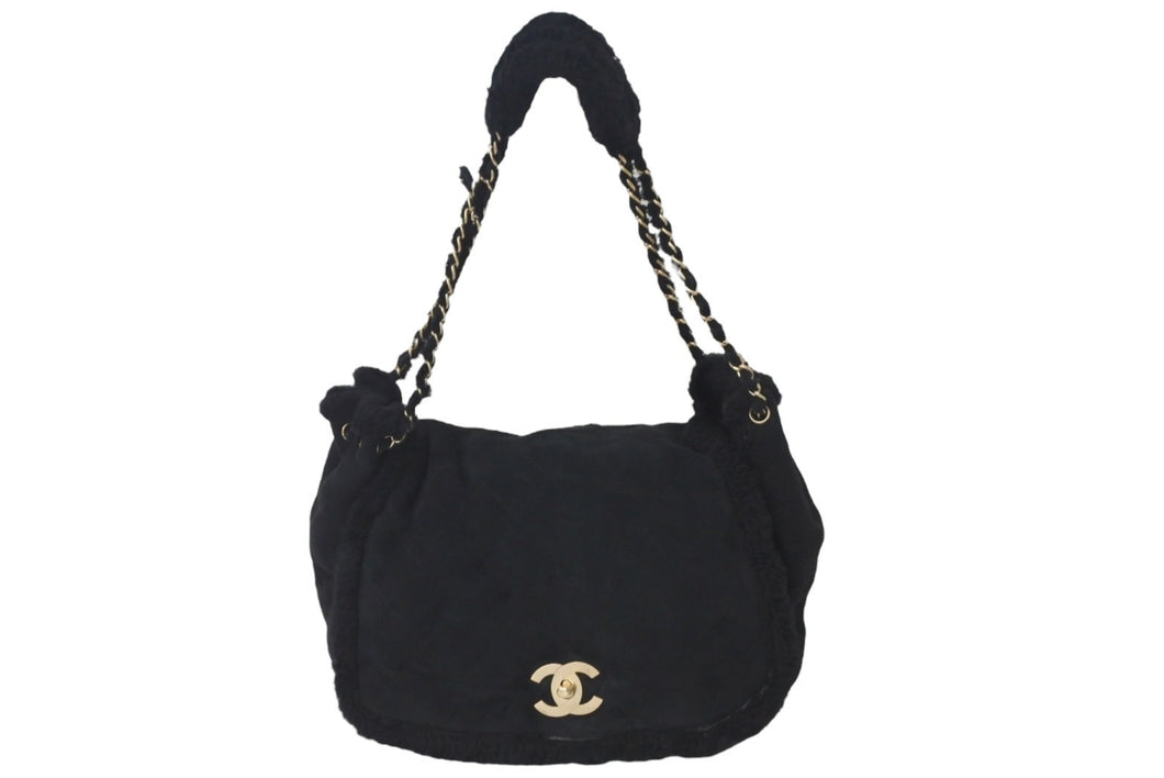 CHANEL シャネル ハンドバッグ ダブルチェーン ココマーク 9番台 ブラック ムートン ゴールド金具 良品 中古 57824