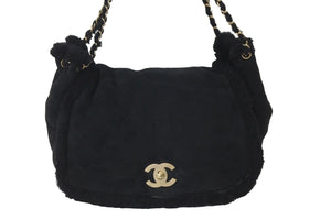 CHANEL シャネル ハンドバッグ ダブルチェーン ココマーク 9番台 ブラック ムートン ゴールド金具 良品 中古 57824