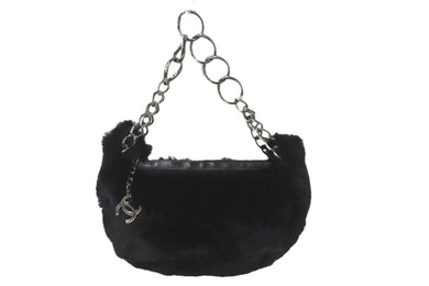 CHANEL シャネル ハンドバッグ チェーン ワンショルダー 7番台 ココマーク ブラック ファー シルバー金具 美品 中古 57839
